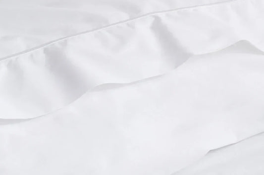 Percale vs sateen sheets folded side by side showing texture difference — Ela Lane organic cotton