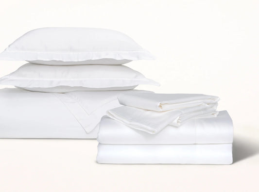 White organic cotton sateen bedding bundle - complete set with sheets and duvet cover-white