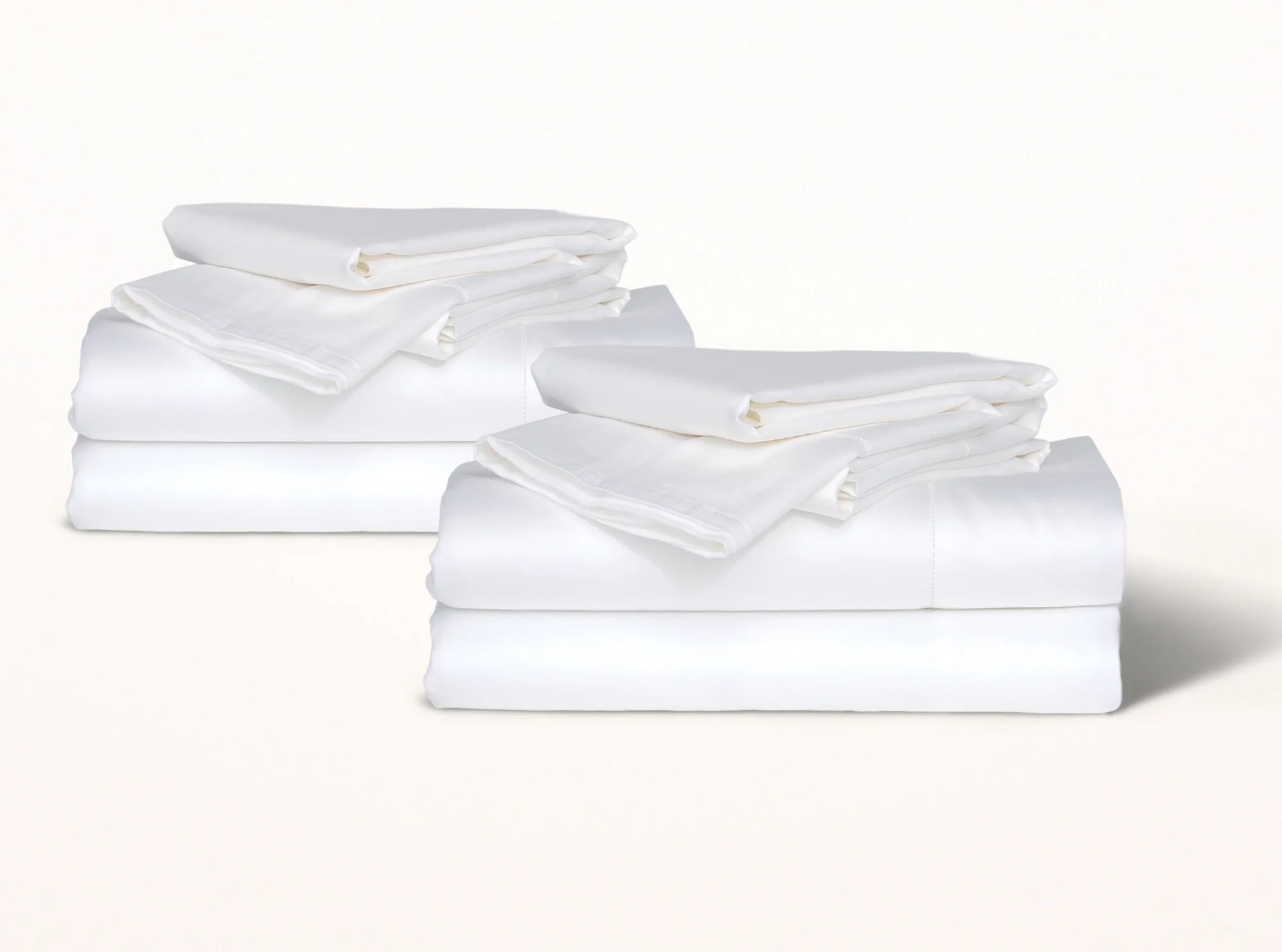 Two organic cotton sateen hemstitched sheet sets in white - luxury bedding bundle made in Portugal-white