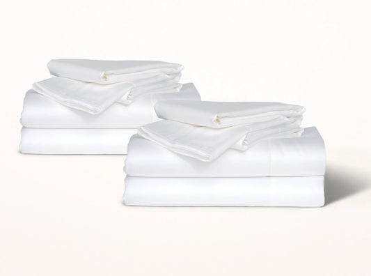 Two organic cotton sateen hemstitched sheet sets in white - luxury bedding bundle made in Portugal-white
