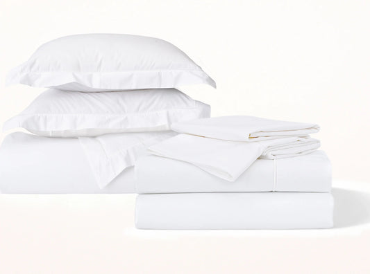 White organic cotton percale bedding bundle - complete set with sheets and duvet cover-white-white