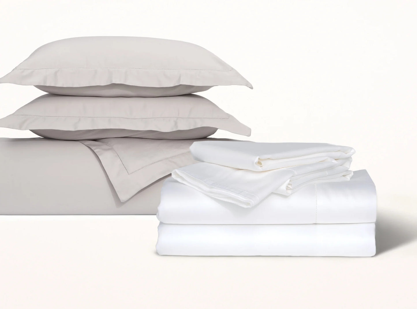 Organic cotton sateen bedding bundle in white and quiet gray - complete luxury bedroom set-white