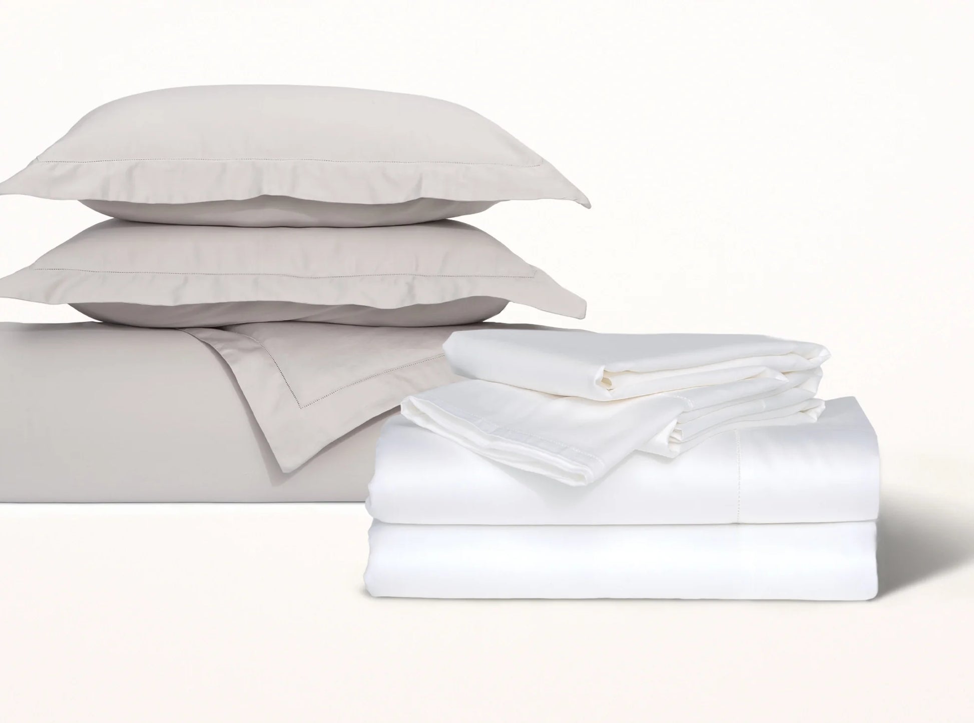 Organic cotton sateen bedding bundle in white and quiet gray - complete luxury bedroom set-white