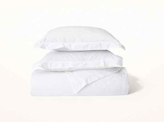 Organic cotton percale embroidered duvet cover in white - crisp luxury bedding made in Portugal